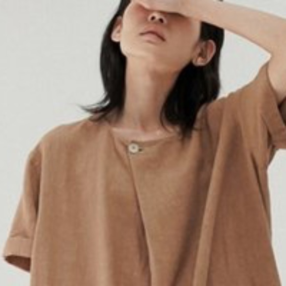 CORDERA Ramie Maxi Blouse in Clay Pot Asymmetric Early Monica SS 2020 OS NWT - Picture 4 of 16